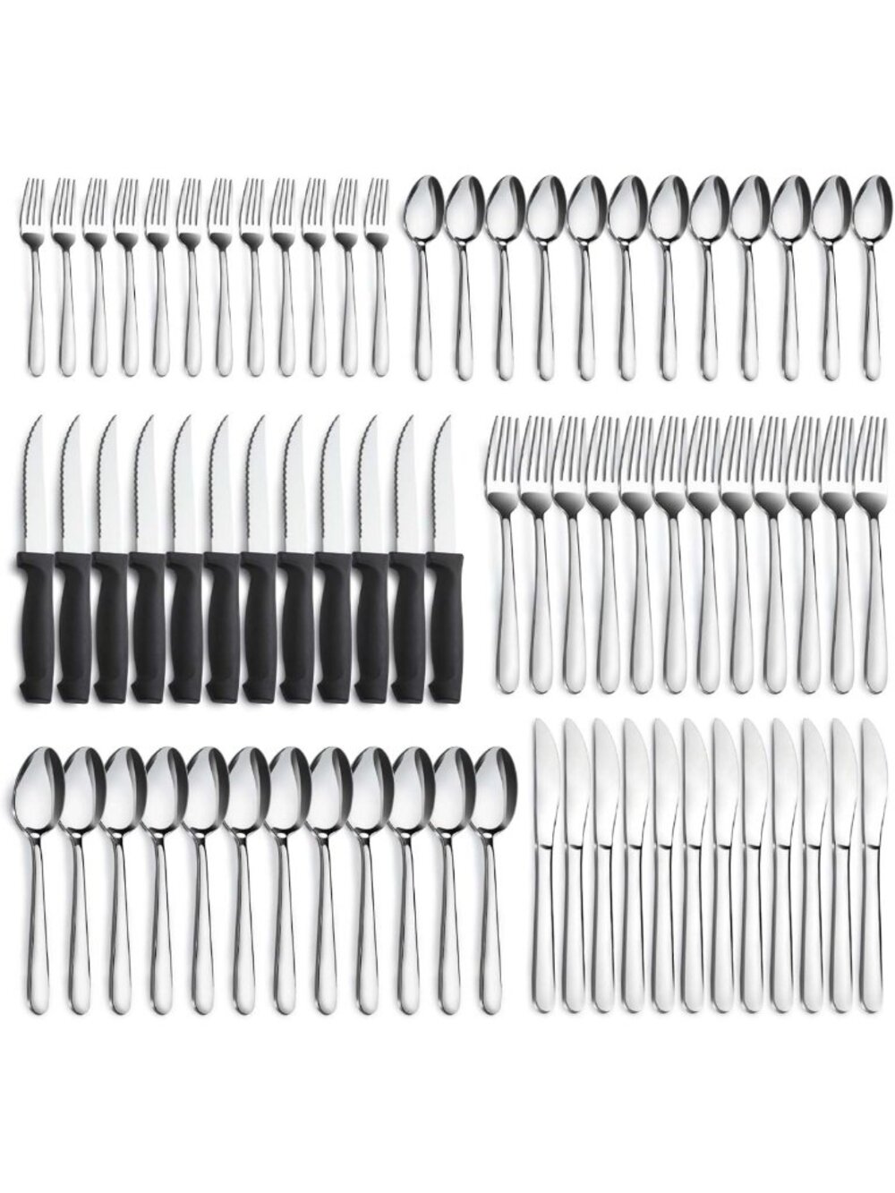 72-Piece Stainless Steel Flatware Set for 12 | Cutlery with Steak Knives